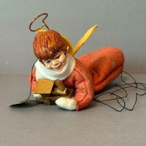 Vintage Simpich Christmas Ornament Holiday Red Angel Halo Figurine Boy Joe Train